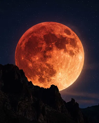 Vibrant Red Blood Moon Over Jagged Ridge