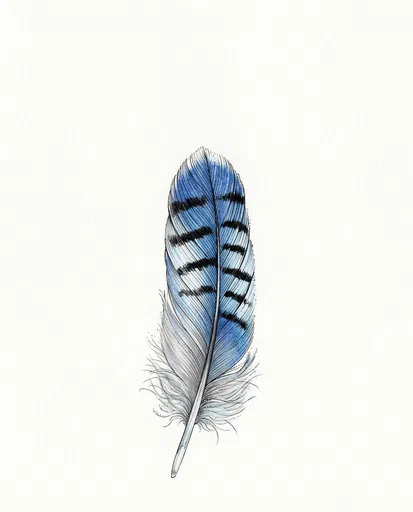 Blue Jay Feather Colored Pencil Illustration