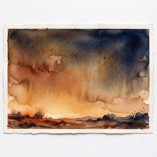 Earthy Twilight Sunset Watercolor Painting