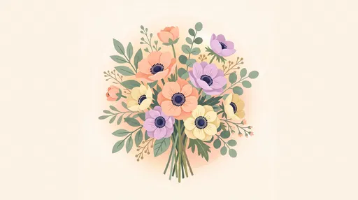 Pastel Anemone Bouquet Botanical Illustration