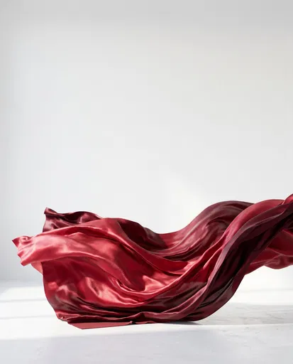 Billowing Crimson Silk in Bright White Studio