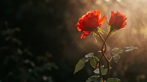 Two Backlit Intertwined Red Roses