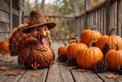 Stylized Thanksgiving Turkey on Autumn Porch