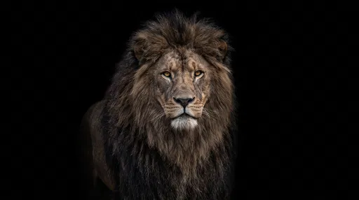 Male Lion Portrait on Black Background