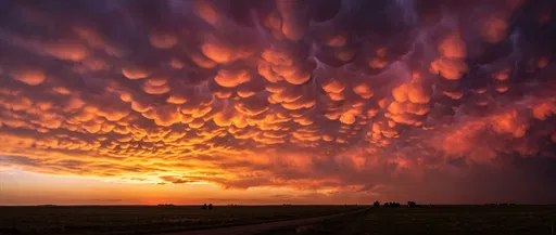 Dramatic Mammatus Clouds Over Prairie Sunset