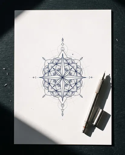 Geometric Compass Mandala Drawing with Pen