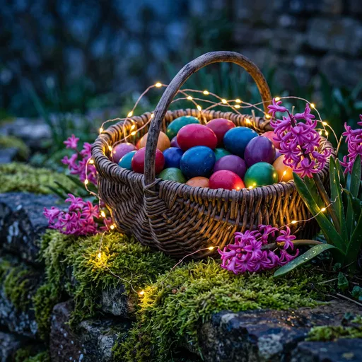 Rustic Easter Basket With Glowing Lights