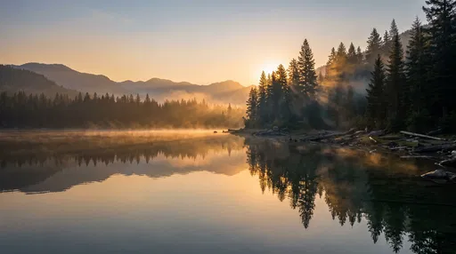 Misty Mountain Lake at Sunrise