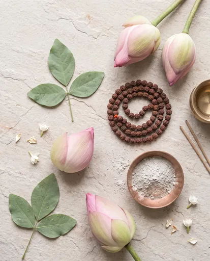 Flat Lay of Traditional Shiva Temple Offerings