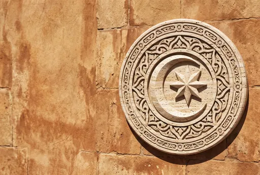 Carved Stone Crescent and Star Emblem