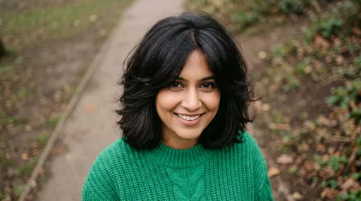 Smiling Woman With Layered Bob Outdoors