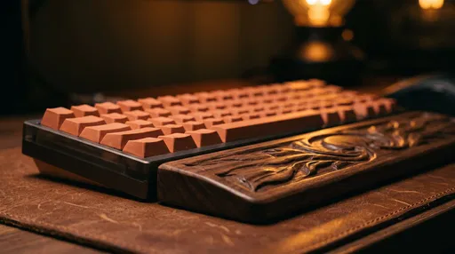 Mechanical Keyboard With Carved Walnut Wrist Rest