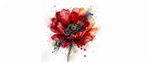 Crimson and Gold Watercolor Poppy Illustration