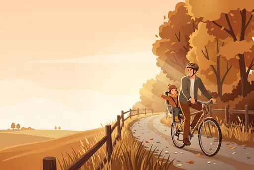 Father and Child Cycling in Autumn