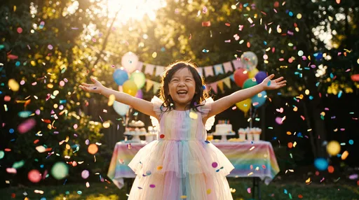 Joyful Girl Celebrating Outdoors in Confetti