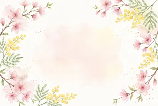 Watercolor Cherry Blossom and Mimosa Frame