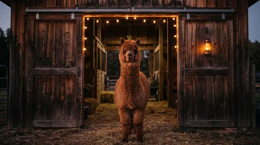 Brown Alpaca in Rustic Barn Doorway