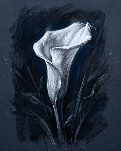 White Calla Lily Charcoal Drawing