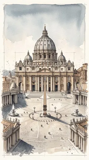 Watercolor Illustration of Saint Peters Basilica