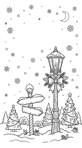 Christmas Lamppost and Signpost Coloring Page