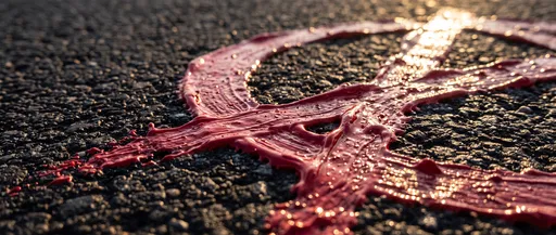 Red Paint Anarchy Symbol on Asphalt
