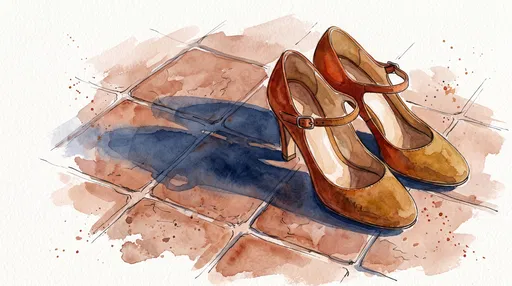 Watercolor Illustration of Rust Mary Jane Heels