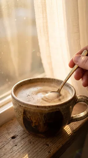 Stirring Foamy Coffee by Sunny Window