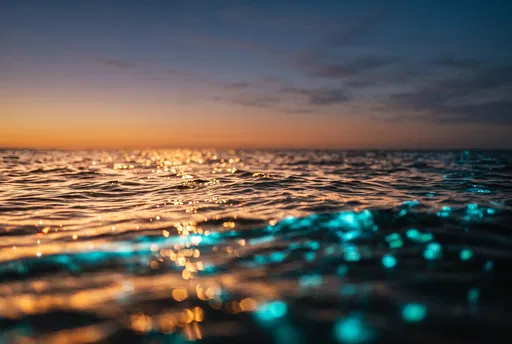 Golden Sunset and Bioluminescent Ocean Waves