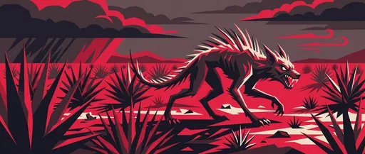 Stylized Crimson Chupacabra in Agave Field
