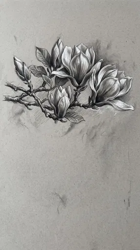 Charcoal and Chalk Magnolia Branch Drawing