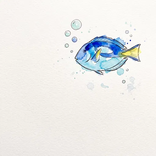 Watercolor Blue Tang Fish Sketch