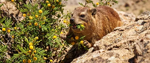 Rock Hyrax Eating Acacia Blossoms