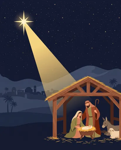 Flat Illustration of Christmas Nativity Scene