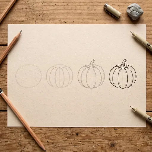 Four Step Pumpkin Drawing Progression