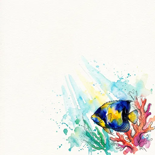 Watercolor Angelfish and Coral Corner Illustration