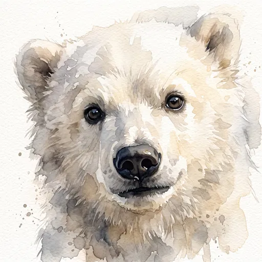 Watercolor White Polar Bear Cub Portrait