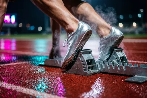 Sprinter In Starting Blocks At Night