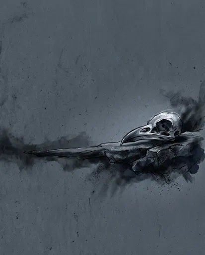 Charcoal Raven Skull on Stone Ledge