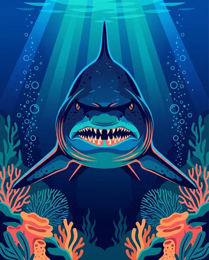 Symmetrical Vector Illustration of Menacing Shark