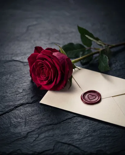Crimson Rose and Wax Sealed Envelope