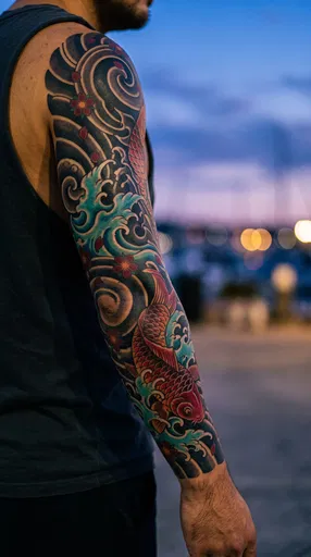 Japanese Koi Tattoo Sleeve at Dusk