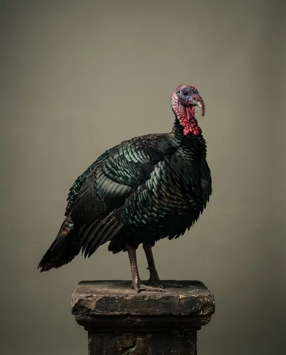 Black Turkey on Stone Plinth Studio Portrait