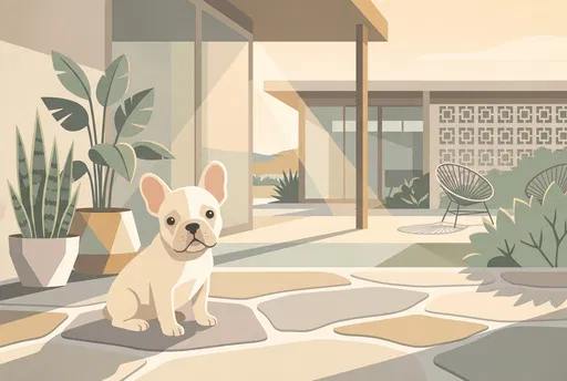 Mid-Century Illustration of French Bulldog Puppy