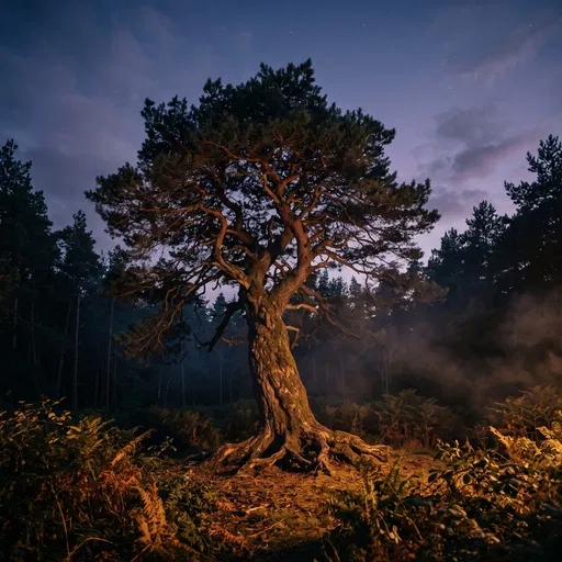 Ancient Pine Tree Illuminated at Twilight