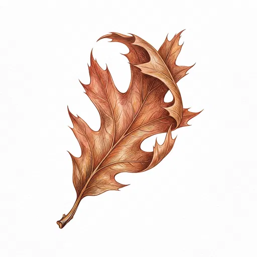 Colored Pencil Autumn Red Oak Leaf