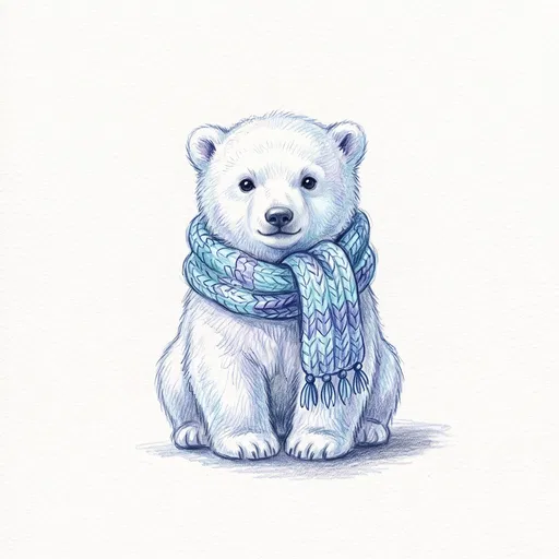 Colored Pencil Polar Bear Cub With Scarf