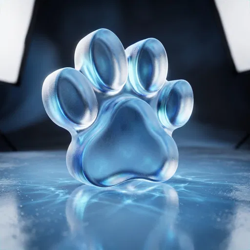 Frosted Blue Glass Paw Print Sculpture