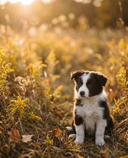 Border Collie Puppy in Autumn Meadow