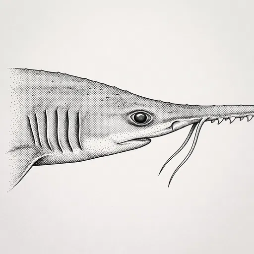 Sixgill Sawshark Head Stipple Illustration