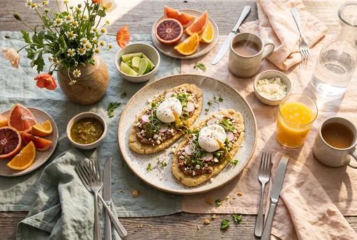 Sunlit Brunch Table With Breakfast Huaraches